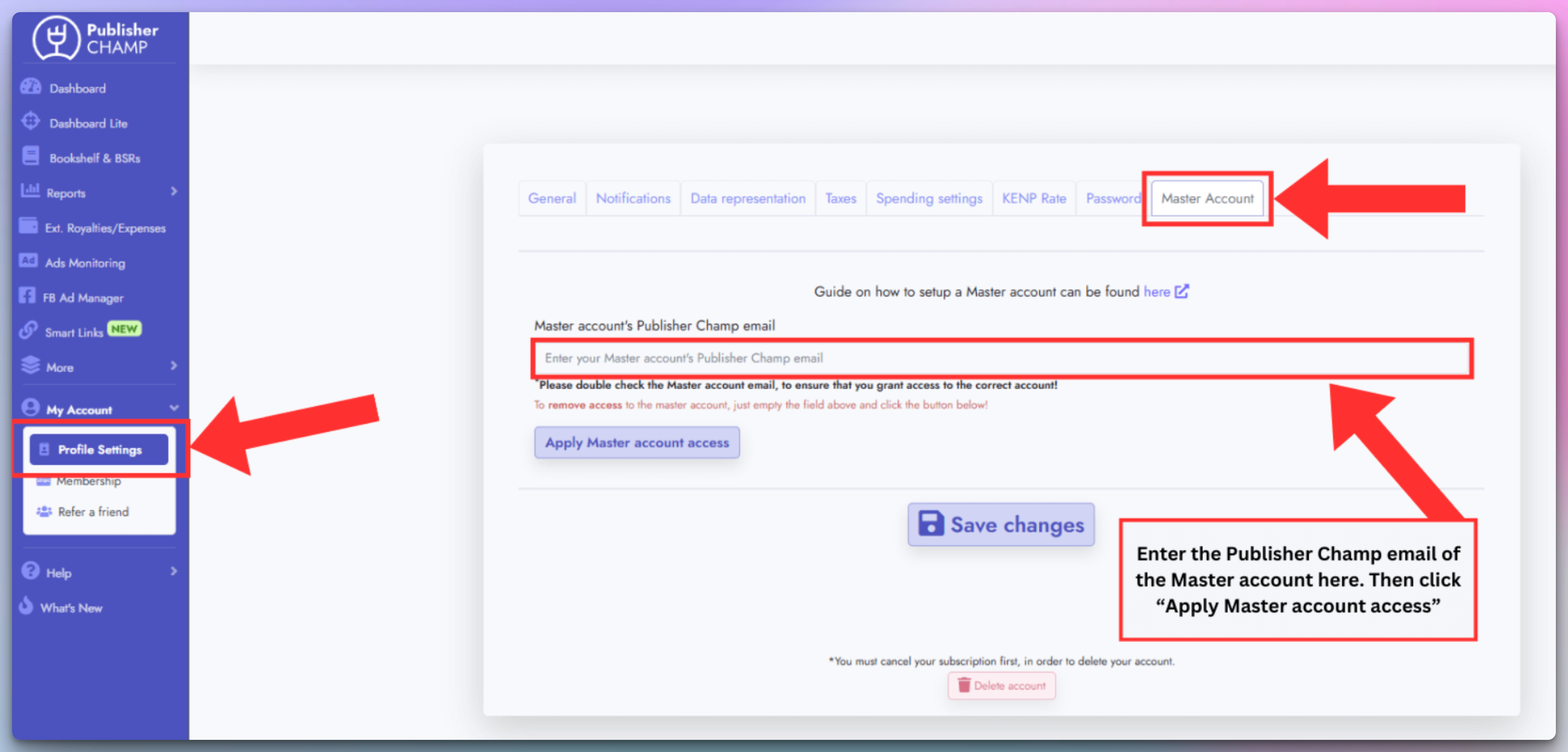 Link secondary accounts to master account
