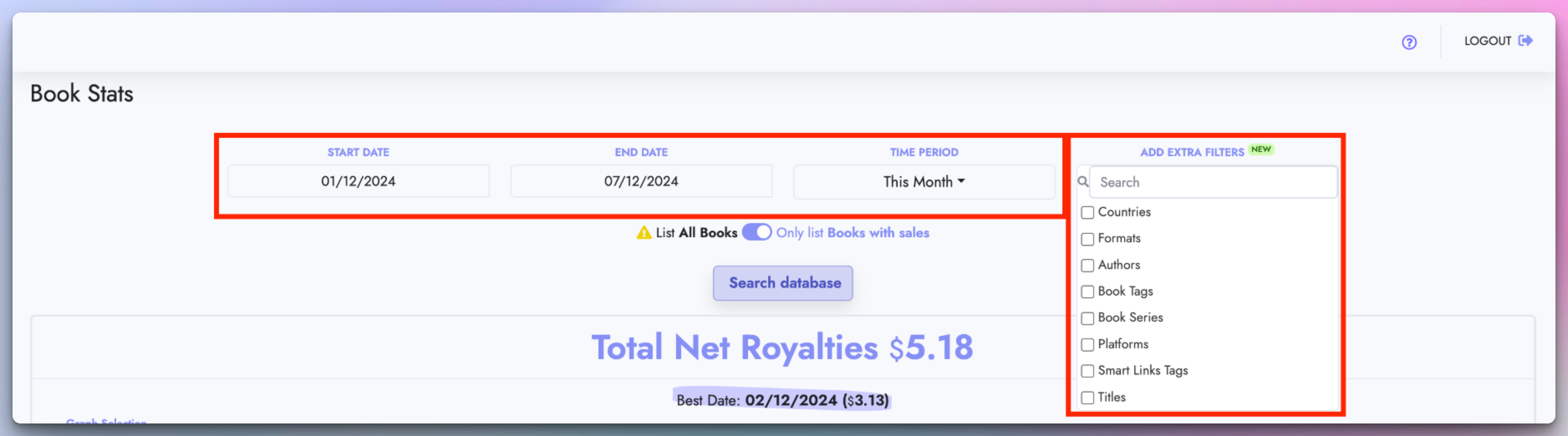 Book stats filters
