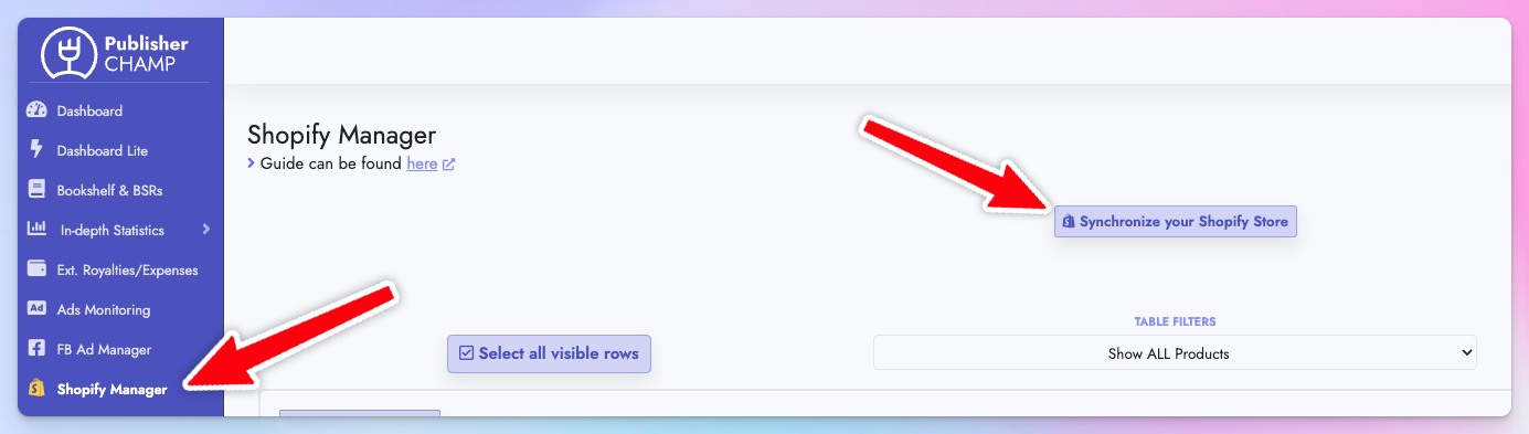 Synchronize your Shopify Store button