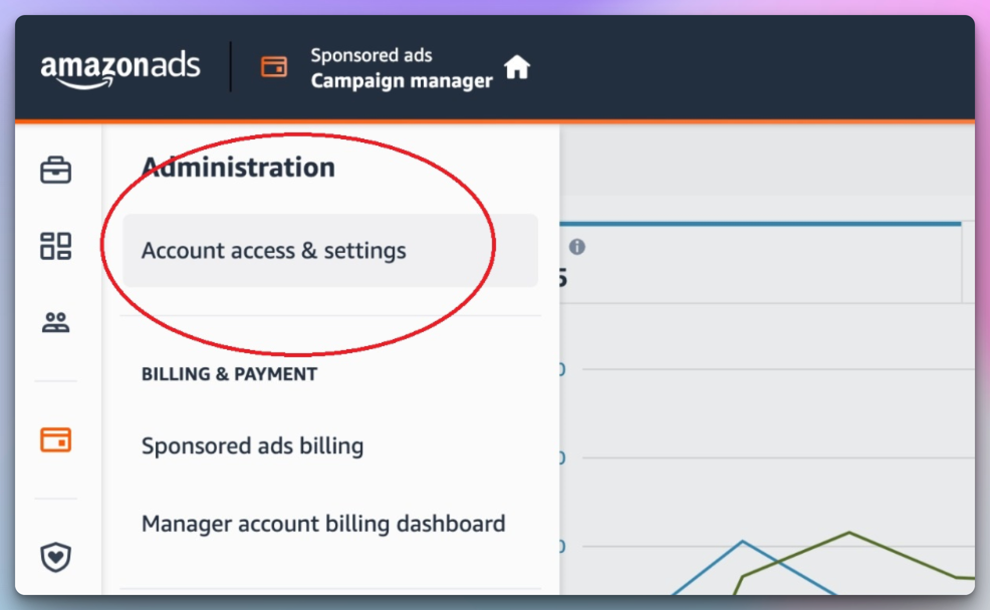 Account access and settings page