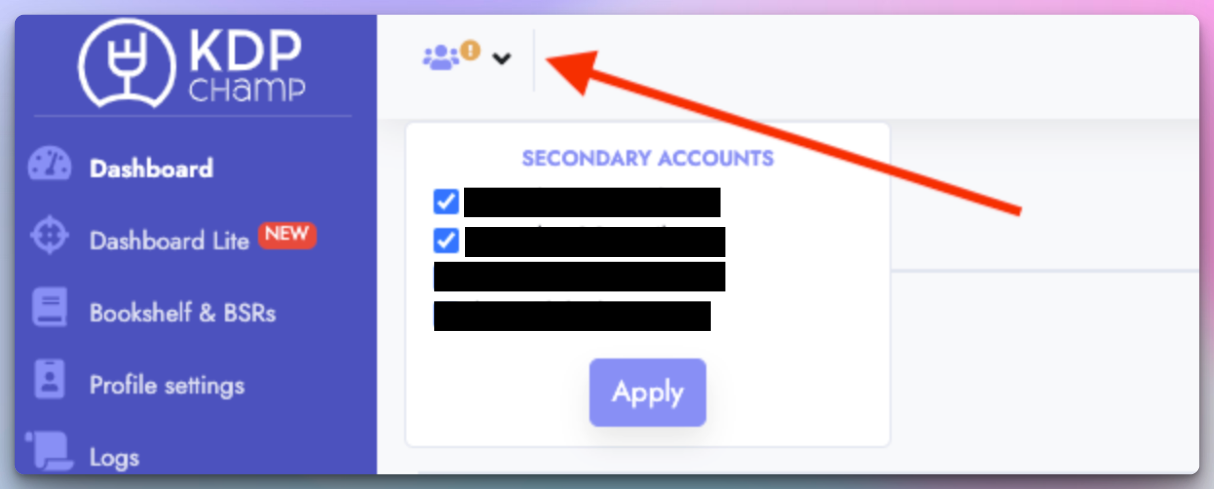 Master account login page