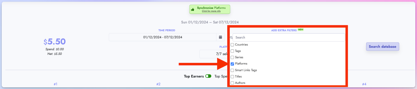 Platforms filter option