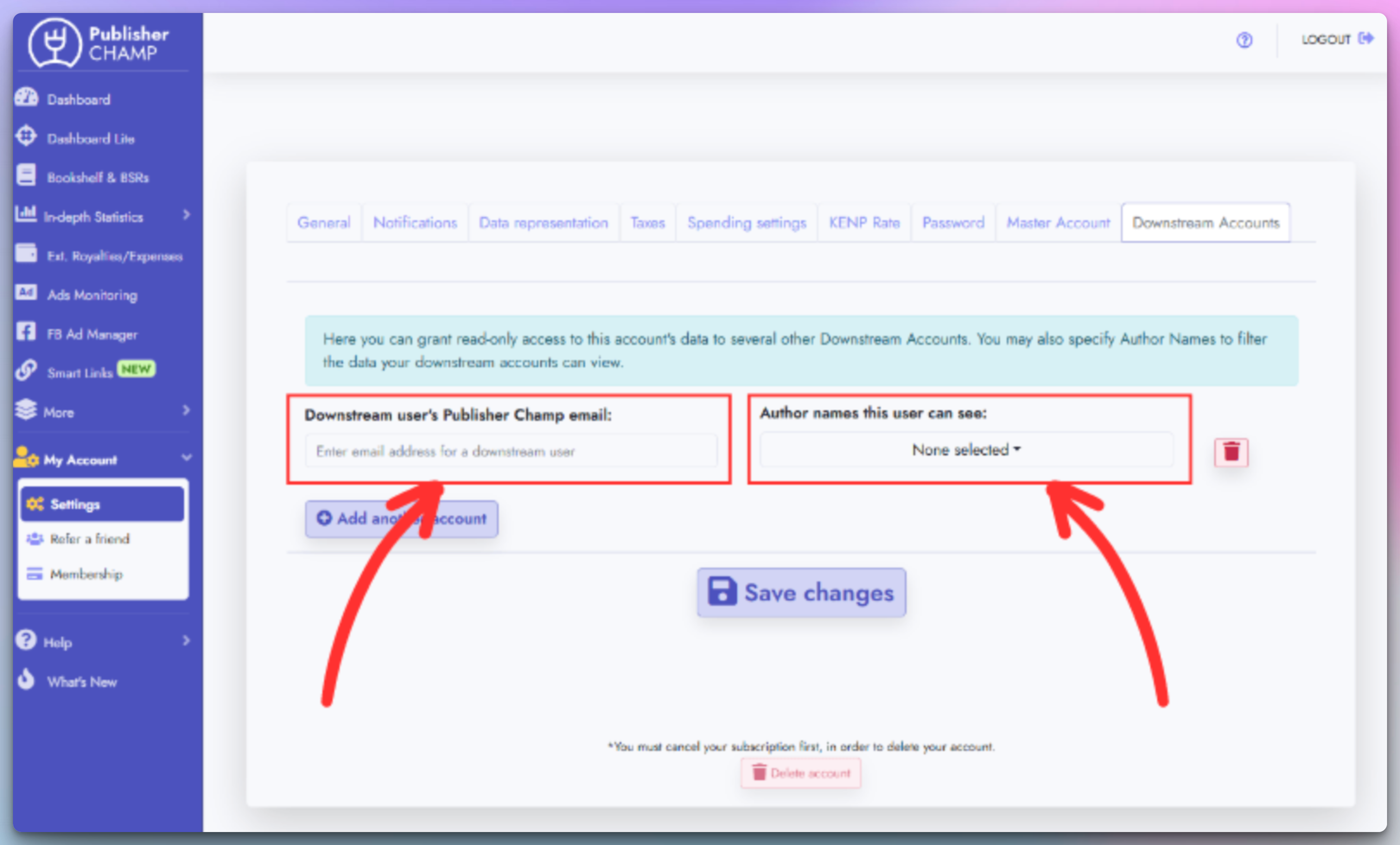Add Downstream Account form