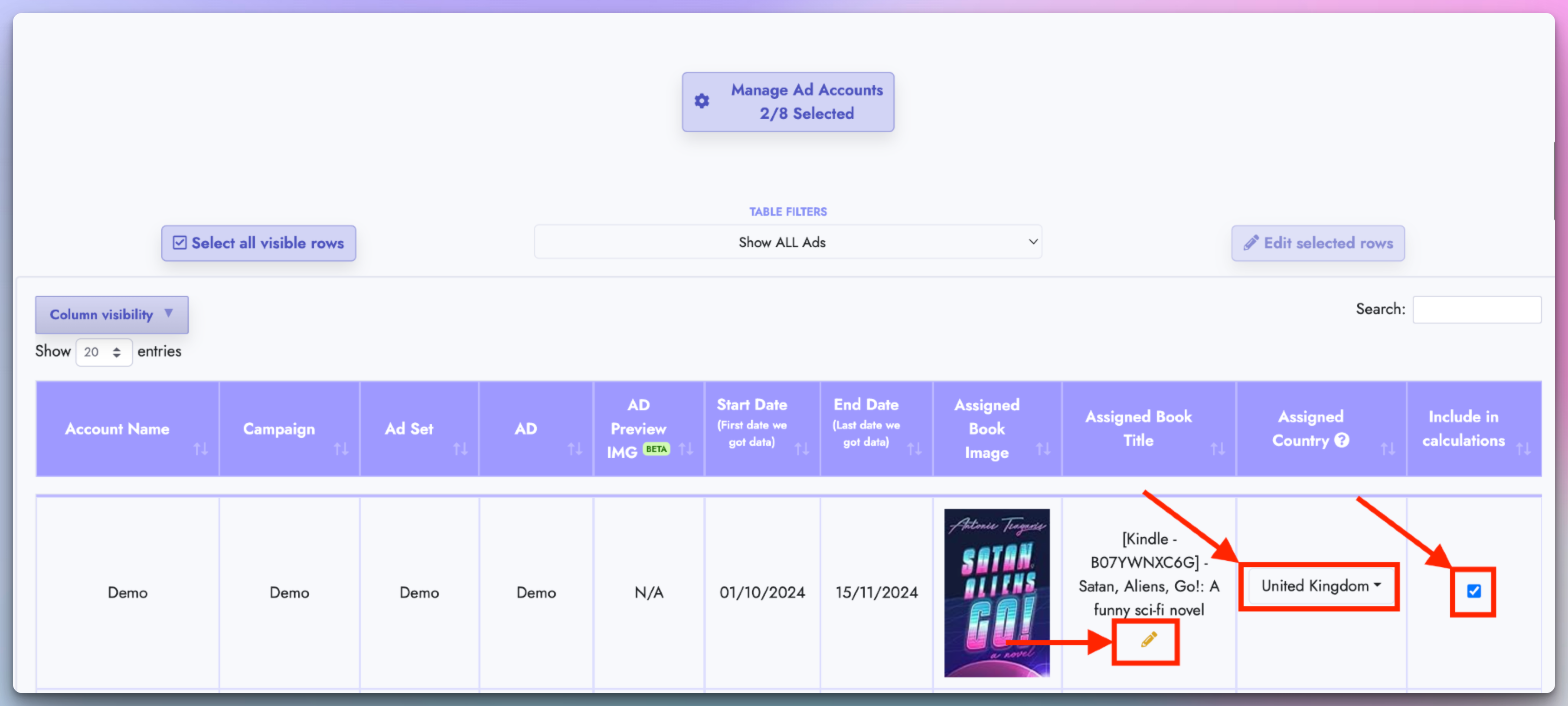 Assign Book and Country to Ad