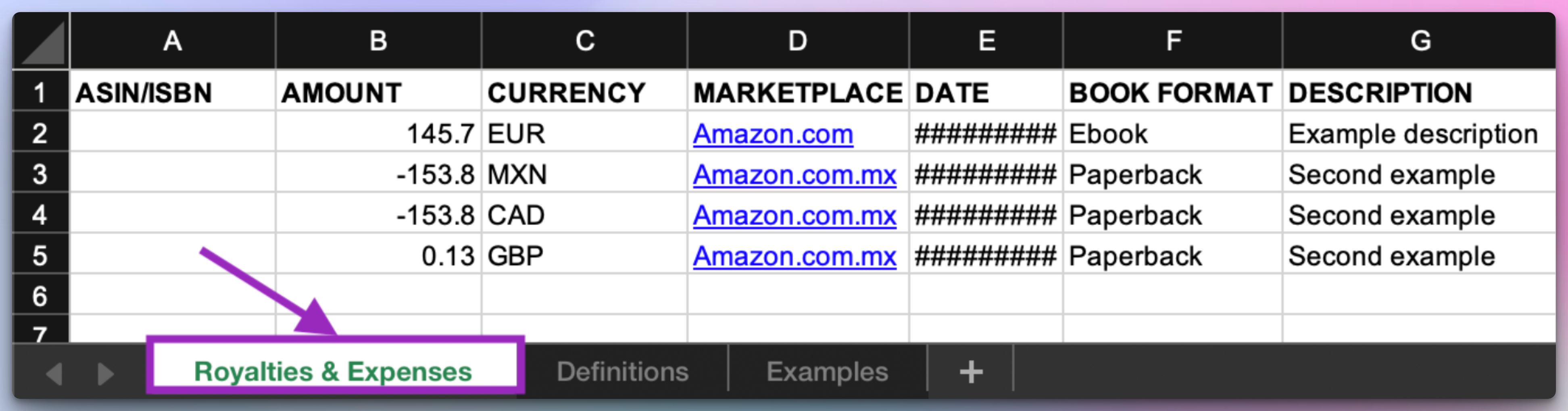 Edit Royalties &amp; Expenses sheet