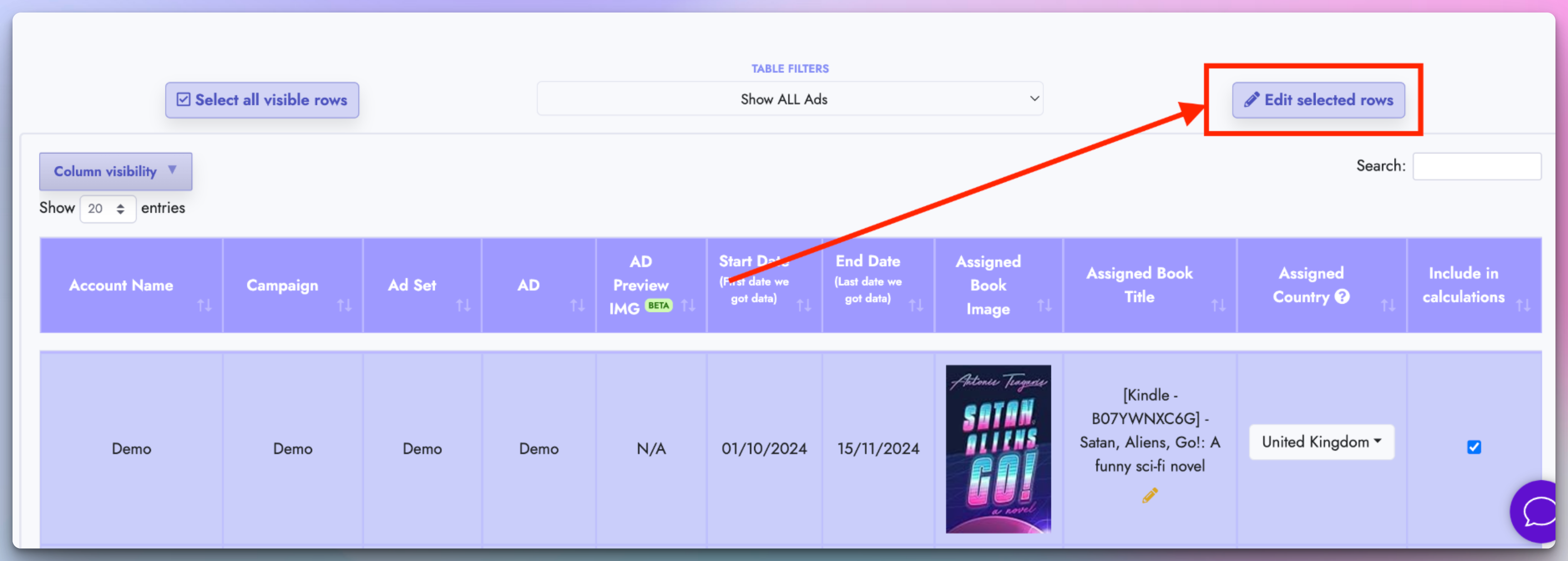 Edit selected rows button
