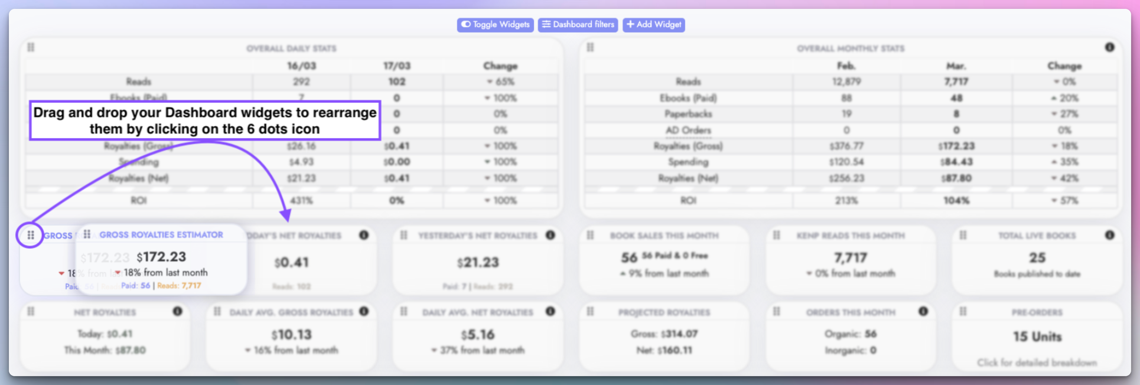 Rearranging dashboard widgets