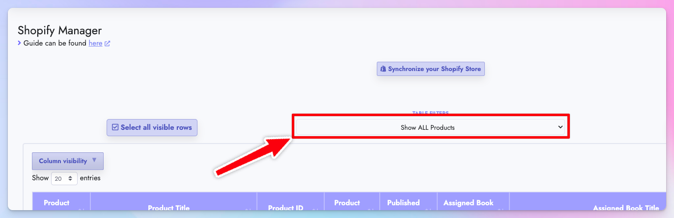 Filter unassigned Shopify products