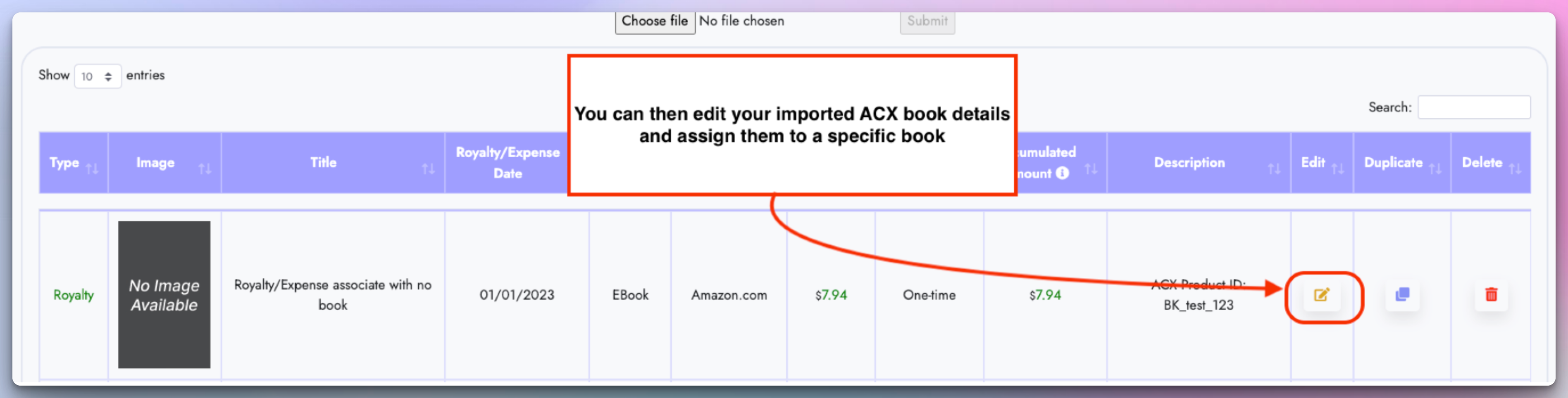 Edit imported ACX data