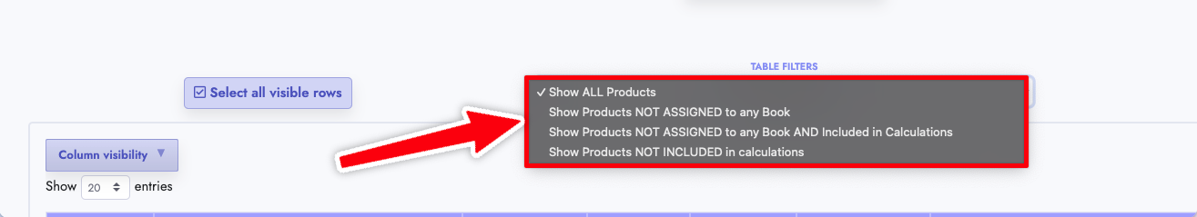 Filter options for WooCommerce Manager