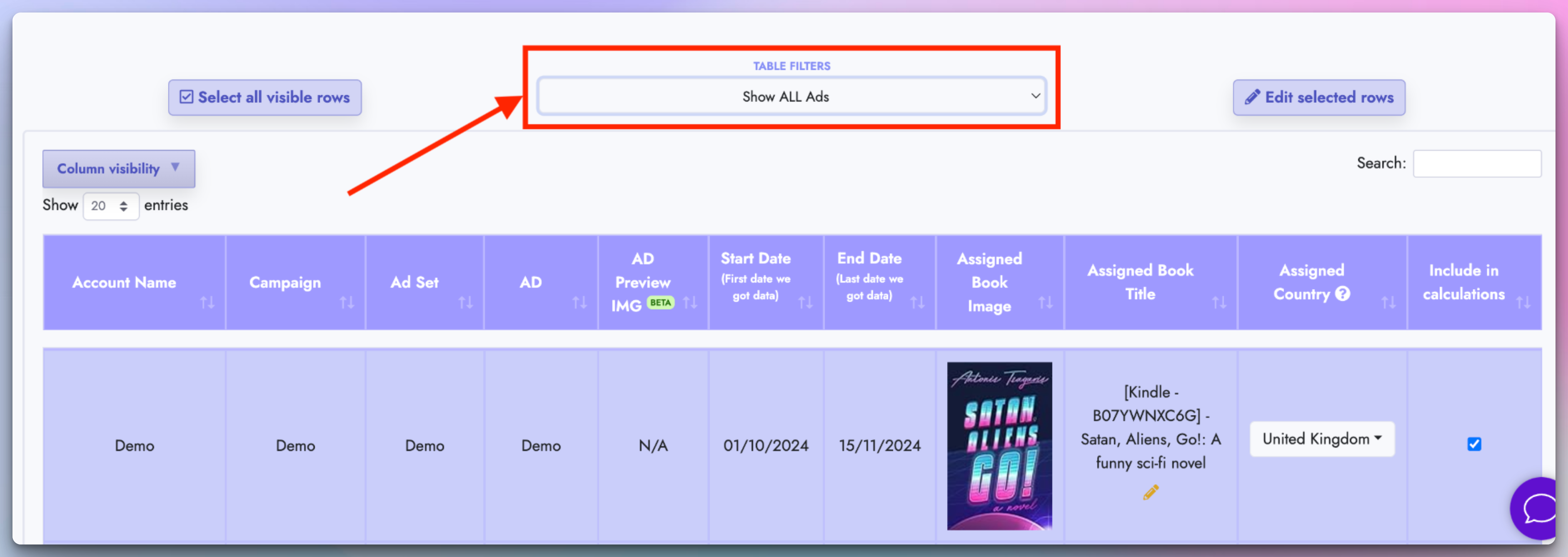 Filter unassigned ads