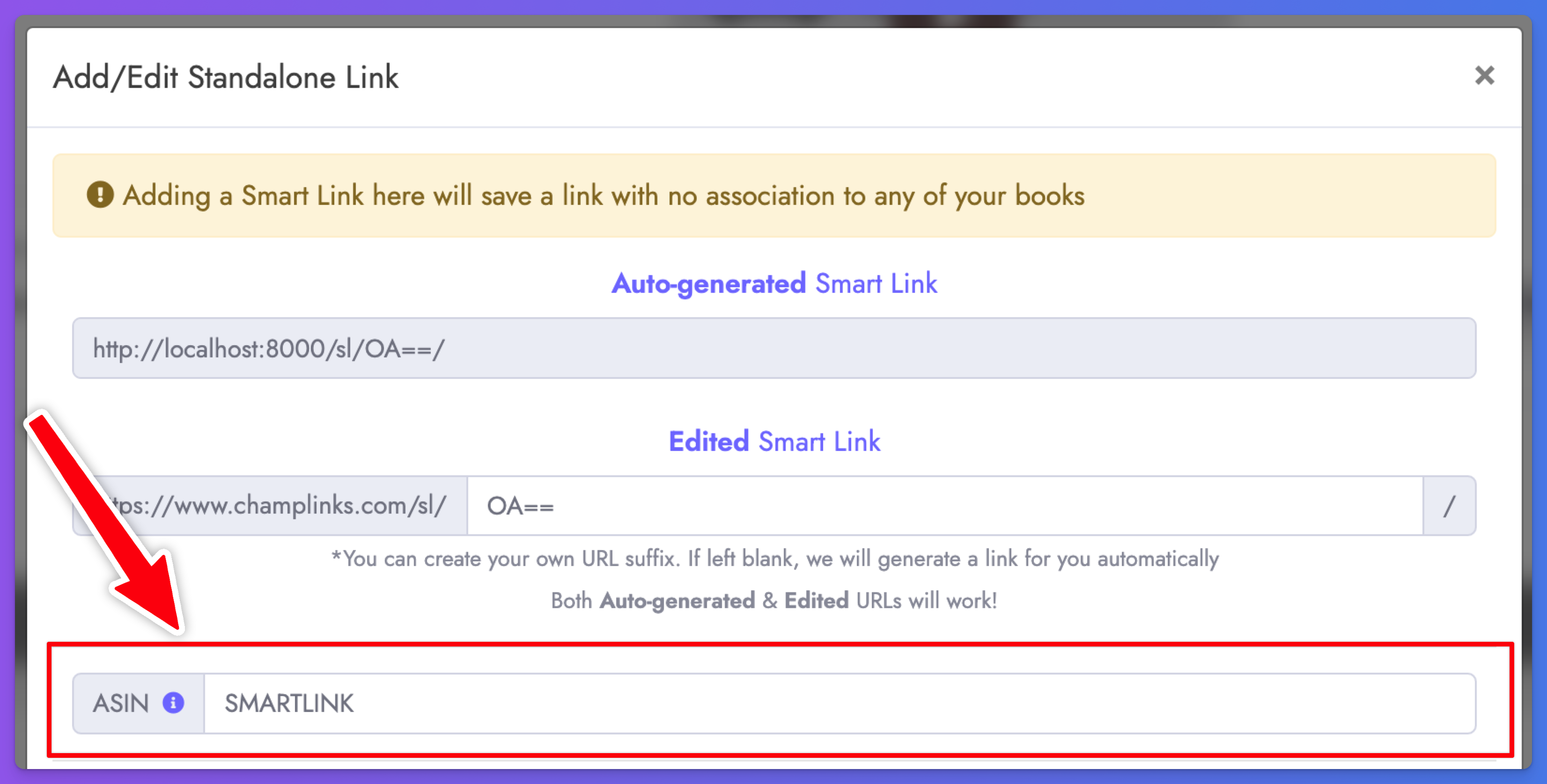 Enter ASIN to move Smart Link