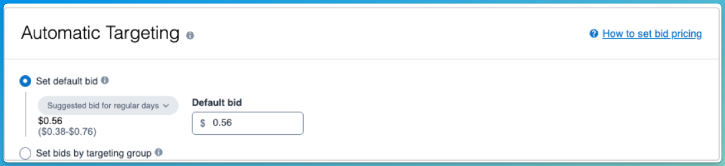 Amazon recommended bid example
