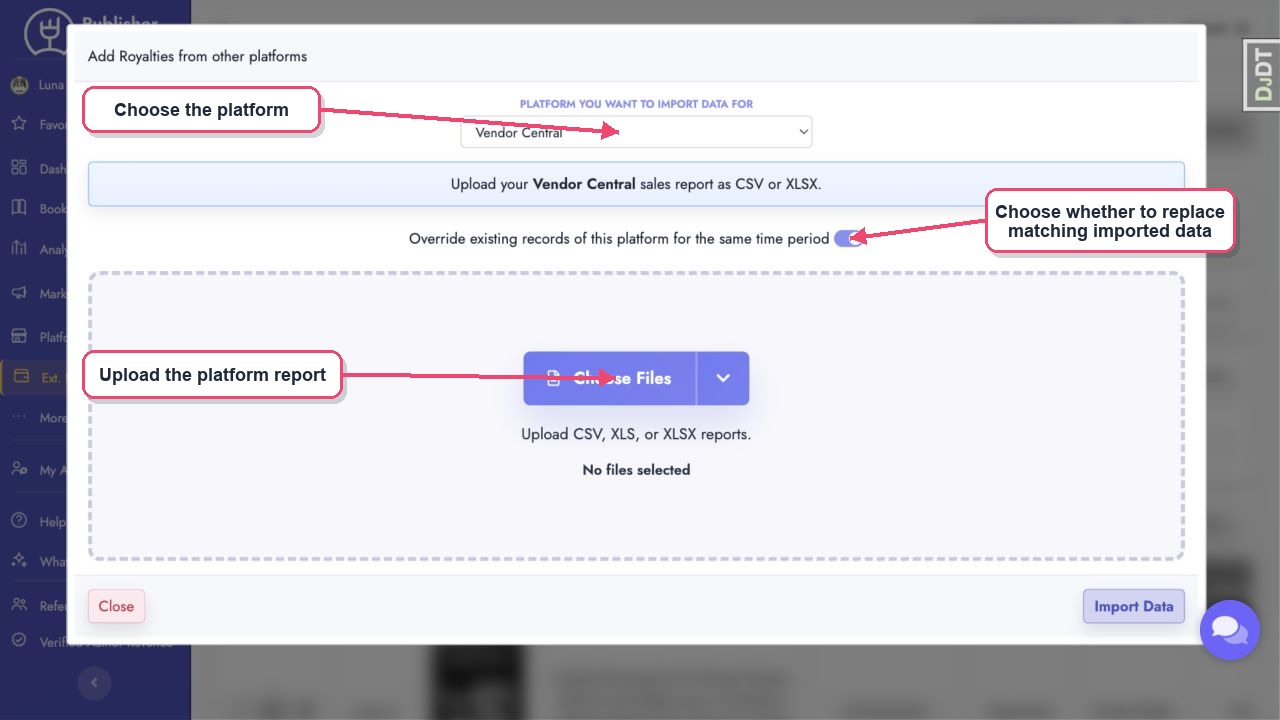 Import a royalty report from another platform