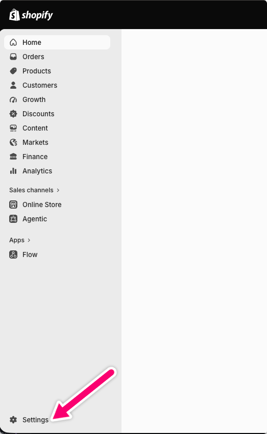 Open Settings in Shopify